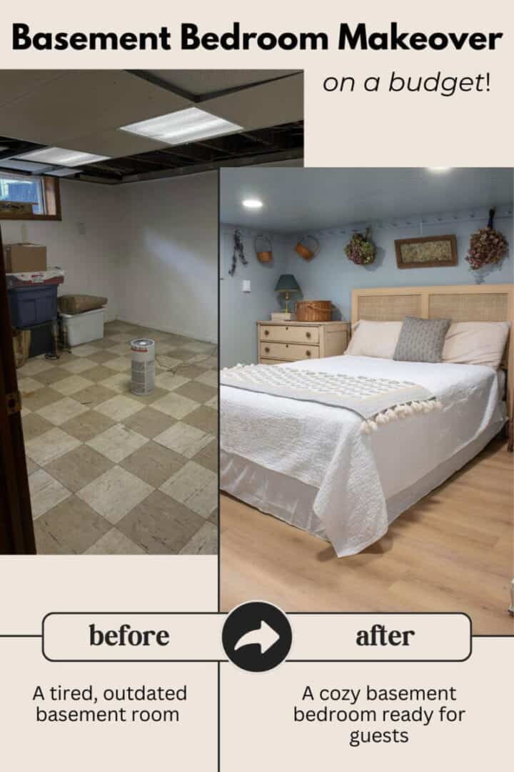 a-tired-outdated-basement-room-2-720x1080-1 Before and after budget basement bedroom makeover from The Honeycomb Home