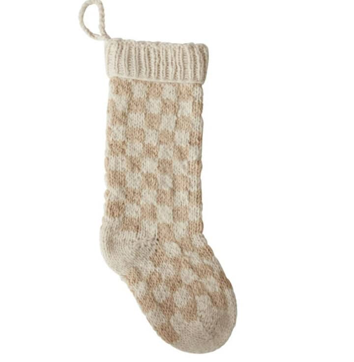 neutral Christmas stockings checkered pattern