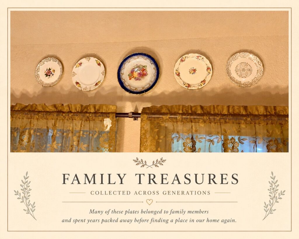 image-2-1024x819-1 Vintage family china displayed above a window as meaningful secondhand home decor.