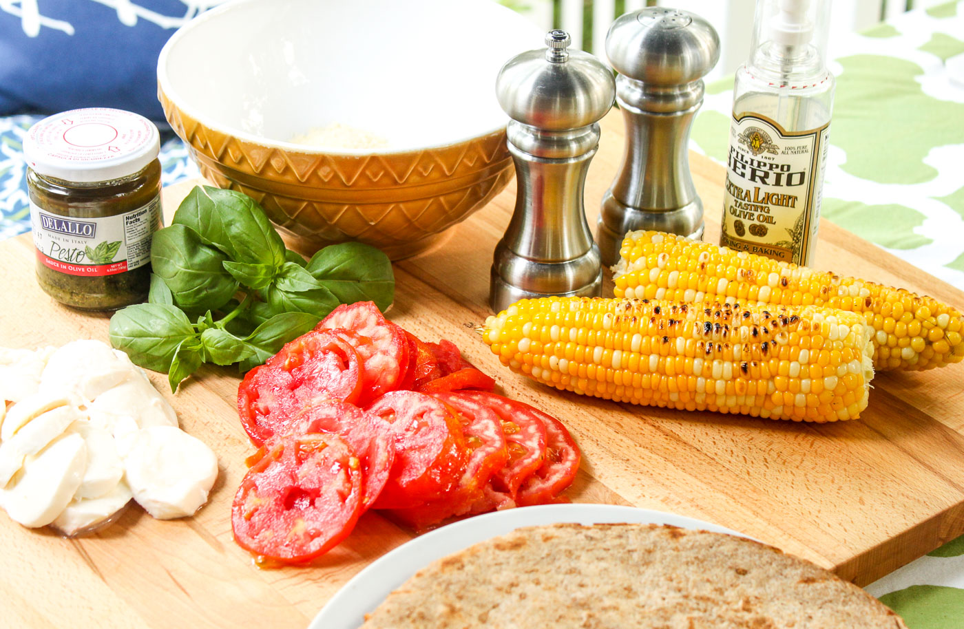 ingredients-for-corn-pesto-pizza Grilled Corn Pesto Pizza