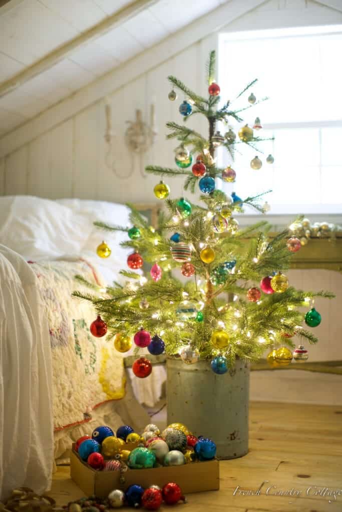 French country cottage colorful mini Christmas tree